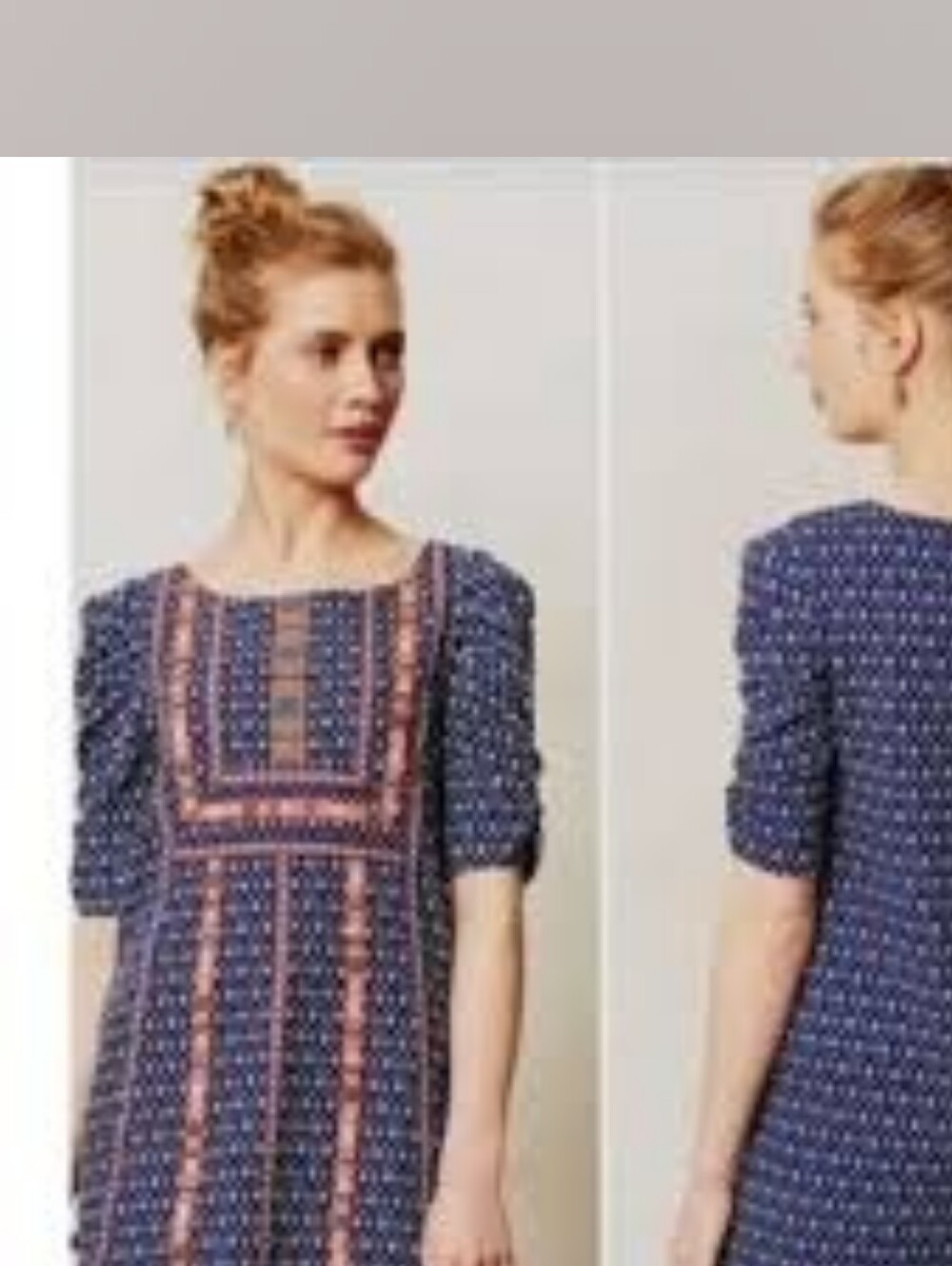 Akemi + Kin Anthropologie Embroidered Seva Tunic Top Ruched Sleeve size medium